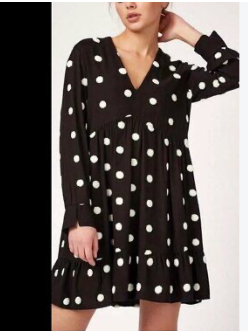 Zara Black and White Polka Dot V-Neck Swing Dress